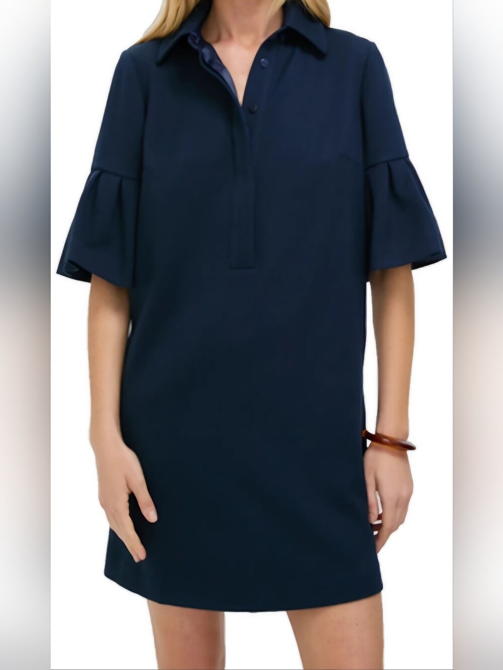 Tuckernuck Navy Crepe Massey Dress Size Small Ruffle Sleeve Shift Mini